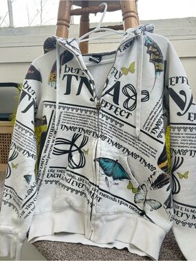 TNA Butterfly Graphic Zip-Up Sweater